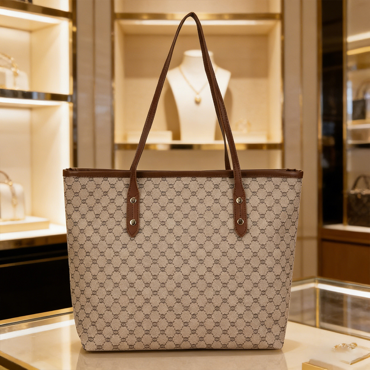 Tote Bag Leather Monogram - Роскошная винтажная женская сумка-тоут с монограммой,